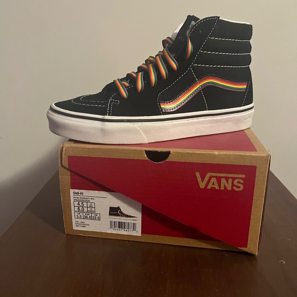 Vans Black High-Top Sneakers with Rainbow Stripe